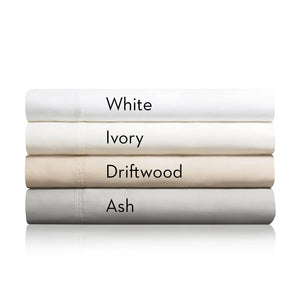 600 thread count cotton blend pillowcases in white, ivory, driftwood and ash.