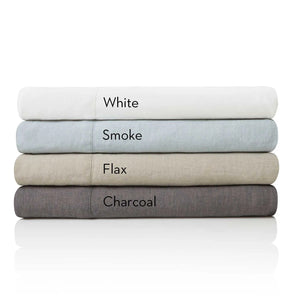 French linen sheets in white, smoke, flax and charcoal