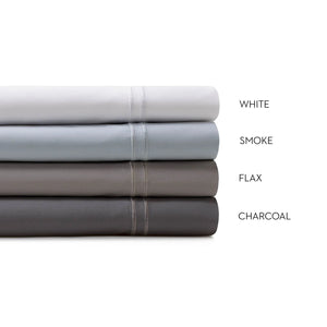 Supima Cotton Sheets in white, smoke, flax and charcoal.
