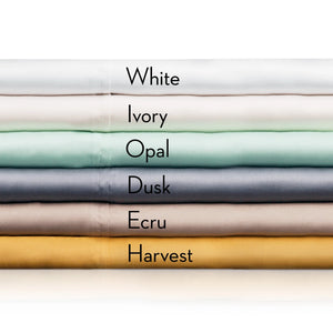 Tencel Pillowcases in white, ivory, opal, dusk, ecru and harvest colors.